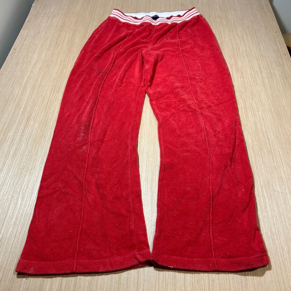Catalina Red Terry Cloth Wide Leg Lounge Pants Striped Waistband Womens Large